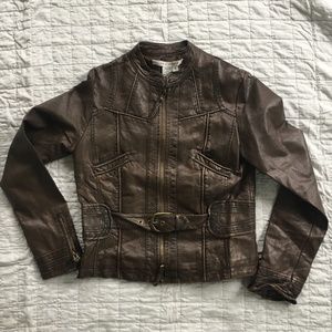 Max Studio faux leather Bomber with belt, Sz S